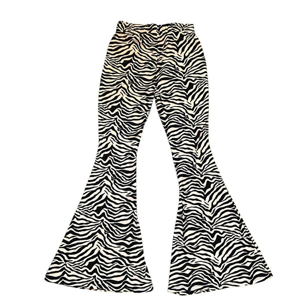 rue21 Tan and Black Zebra Print Flare Pants: Y2K, Modern
